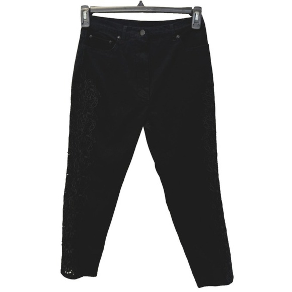 Lana Erica Black Embroidered Cut-Out Detail High Waist Stretch Jeans Size 8
